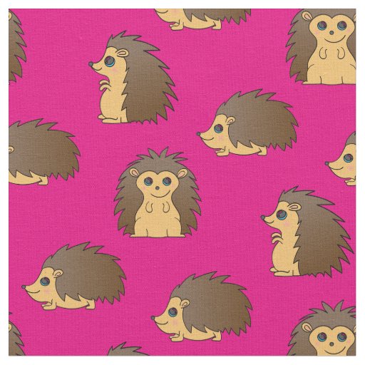 Porcupines Cute Hedgehogs Cartoons Pink Fabric