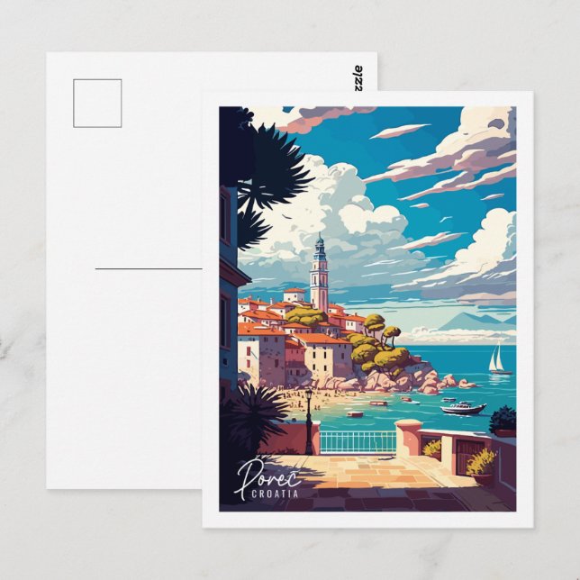 Porec Croatia vintage travel place illustration Postcard (Front/Back)