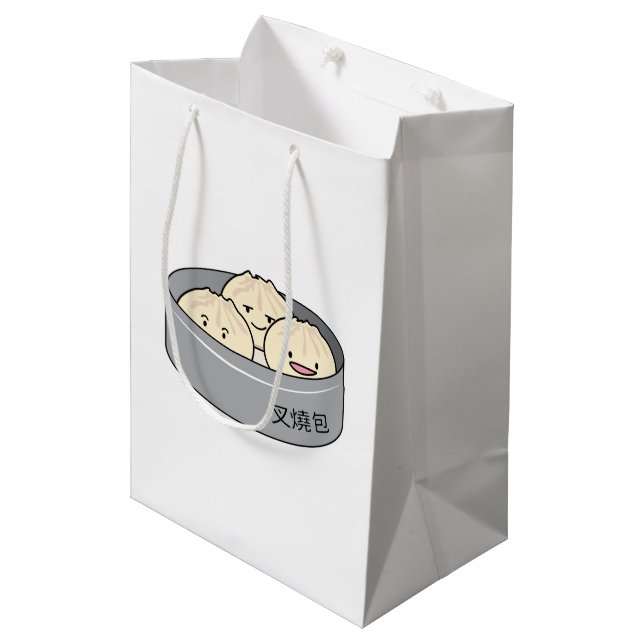 Pork Bun dim sum Chinese breakfast steamed bbq bun Medium Gift Bag (Front Angled)
