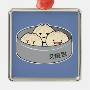 Pork Bun dim sum Chinese breakfast steamed bbq bun Metal Ornament