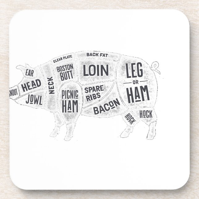 Pork Butcher Chart Beverage Coaster (Front)
