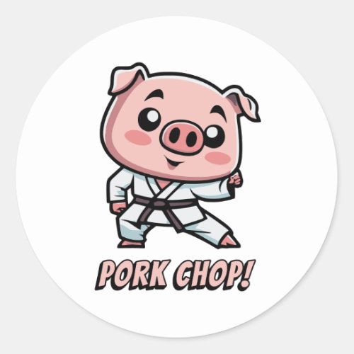Pork Chop Cute Cartoon Karate Pig Pun Classic Round Sticker