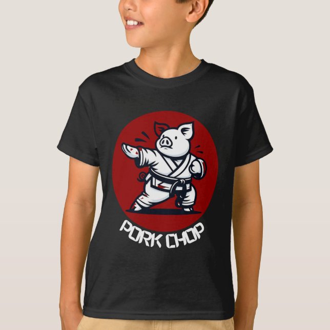 Pork Chop Karate Pig Funny Pun Martial Arts  T-Shirt (Front)