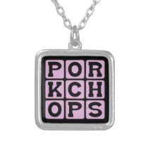 Pork Chops, Pig Meat Silver Plated Necklace