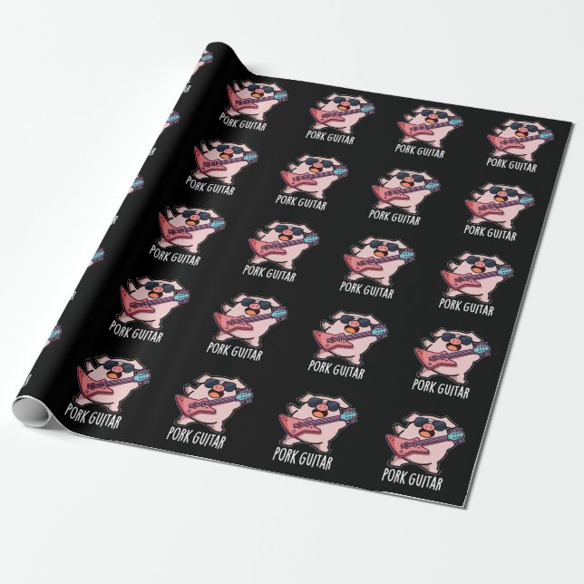Pork Guitar Funny Rock Guitar Pig Pun Dark BG Wrapping Paper (Unrolled)