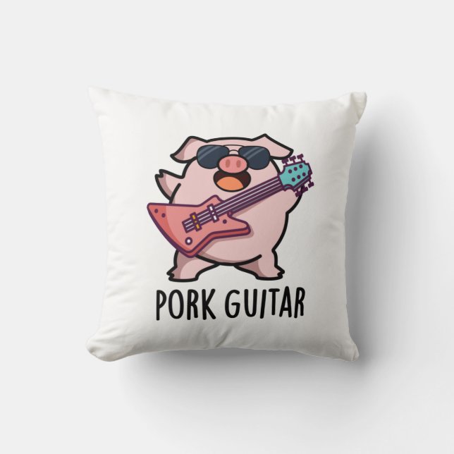 Pork Guitar Funny Rock Guitar Pig Pun Throw Pillow (Front)
