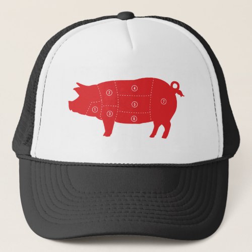 Pork Meat Cuts Chef Cook Pig Chart Trucker Hat