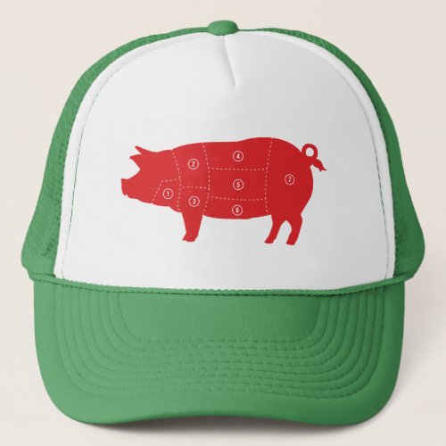 Pork Meat Cuts Chef Cook Pig Chart Trucker Hat