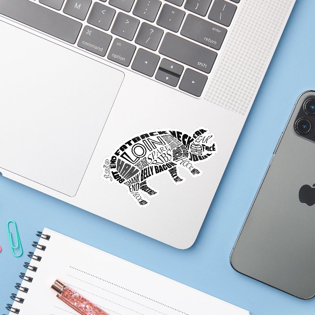 Pork Parts Cuts Word Cloud Typogram Sticker (Laptop w/ iPhone)