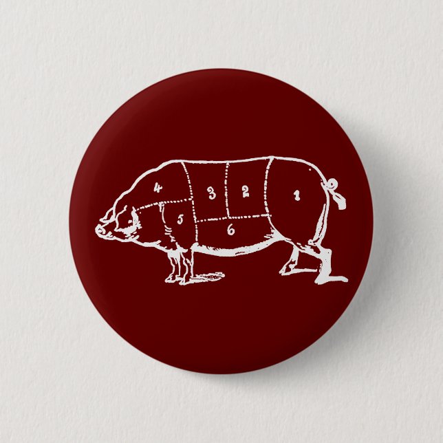 Pork (PIG) Butchers Chart - Bacon Pinback Button (Front)