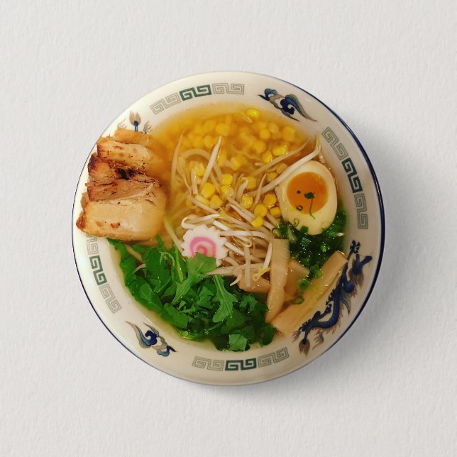 Pork Ramen Noodle Soup Pinback Button (Front)