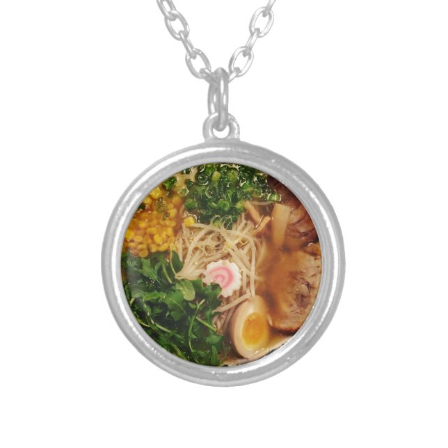 Pork Ramen Noodles Silver Plated Necklace (Front)