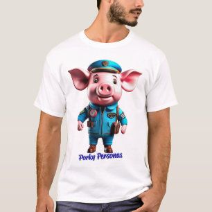 Porky Personas funny Pig characters. Pilot T-Shirt