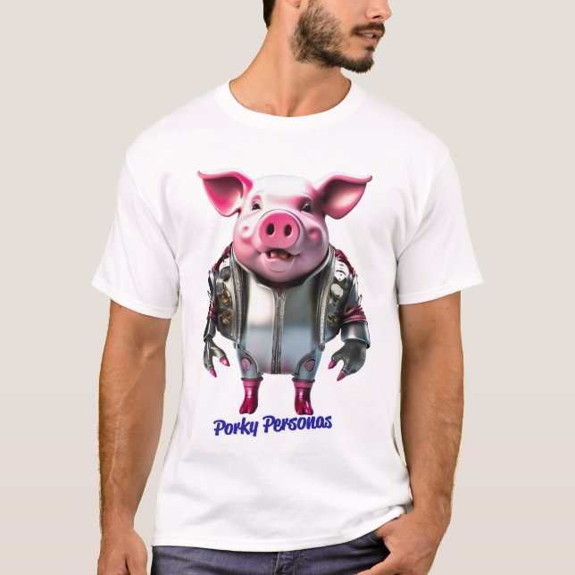 Porky Personas funny Pig characters. Terminator T-Shirt (Front)
