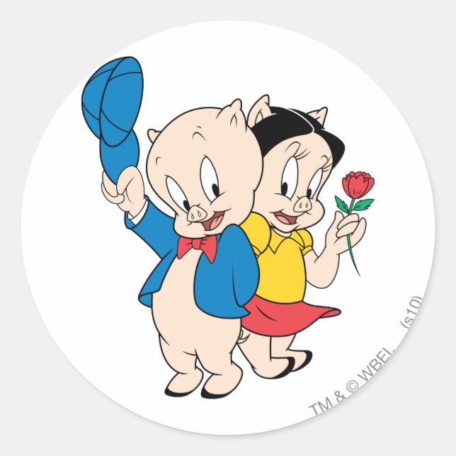 Porky Pig and Petunia Classic Round Sticker (Front)