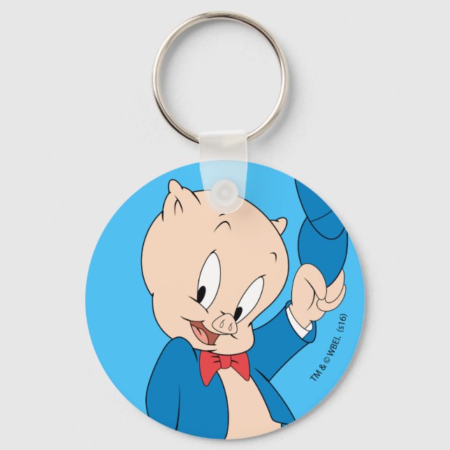 Porky Pig | Waving Hat Keychain (Front)