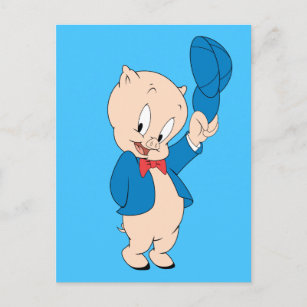 Porky Pig   Waving Hat Postcard