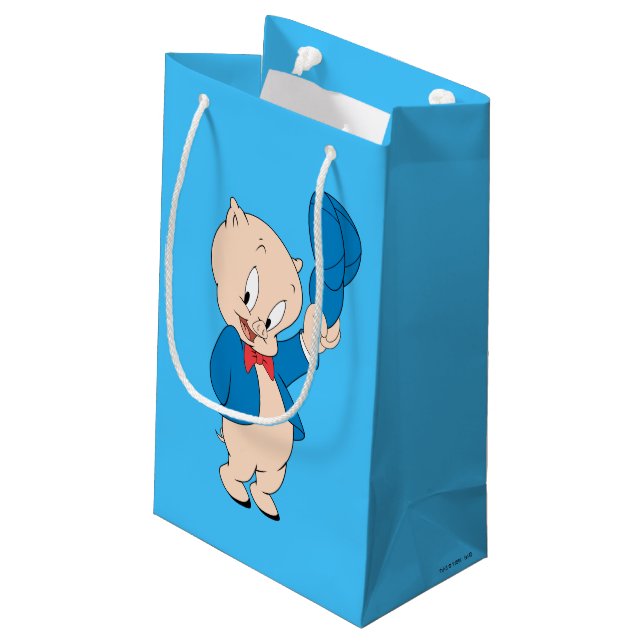 Porky Pig | Waving Hat Small Gift Bag (Back Angled)