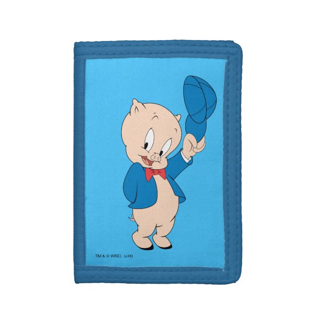 Porky Pig | Waving Hat Trifold Wallet (Front Vertical)