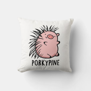 Porky-pine Funny Porcupine Pig Pun  Throw Pillow