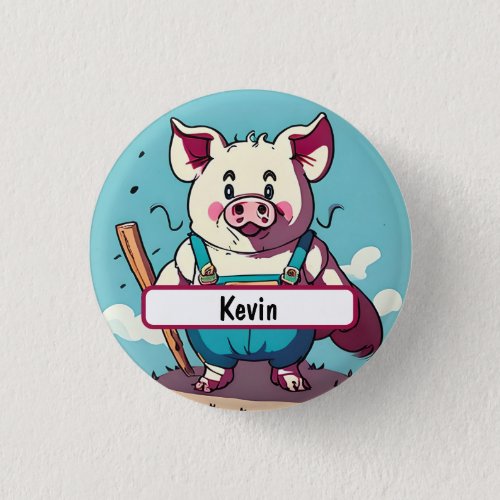 Porky the Farmer With Customizable Nametag Button