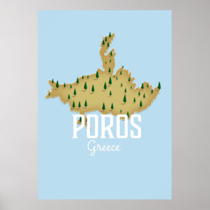 Poros Greek Map Illustrated travel poster