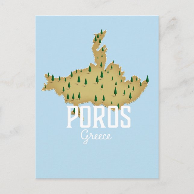 Poros Greek Map Illustrated travel poster Postcard (Front)