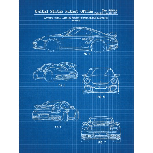 Porsche 911 Turbo 8.5x11 US Patent Blueprint (Front)