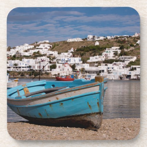 Port and harbor area with Greek fishing boats Beverage Coaster