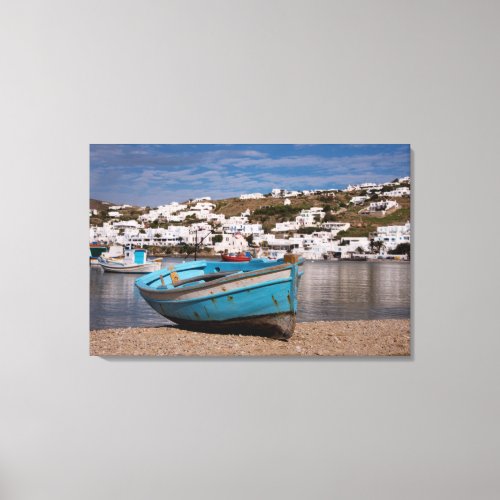 Port and harbor area with Greek fishing boats Canvas Print