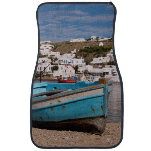 Port and harbor area with Greek fishing boats Car Mat
