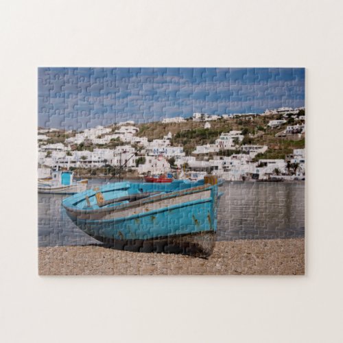 Port and harbor area with Greek fishing boats Jigsaw Puzzle