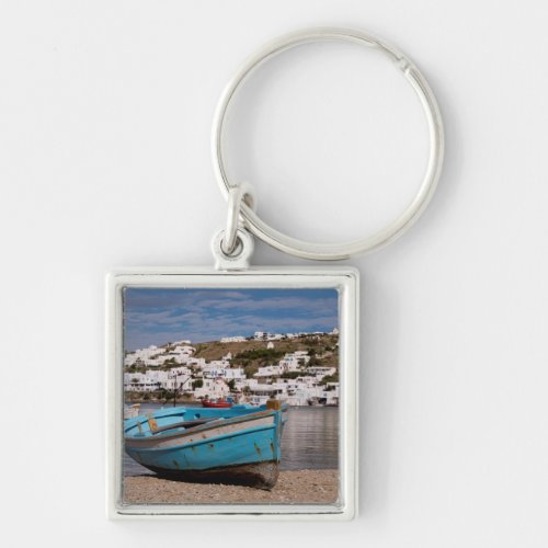 Port and harbor area with Greek fishing boats Keychain