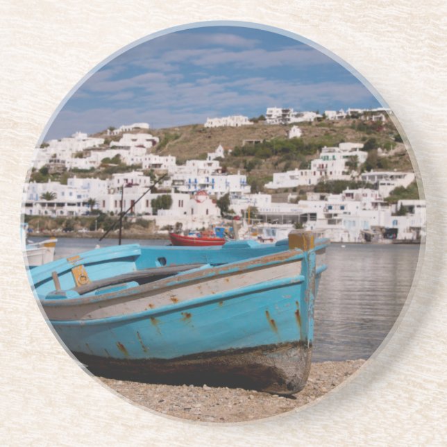 Port and harbor area with Greek fishing boats Sandstone Coaster (Front)