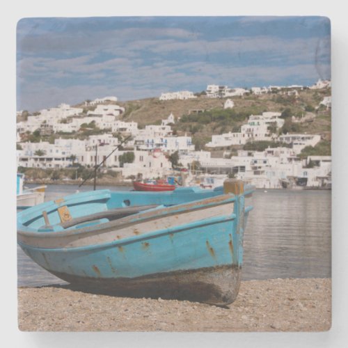 Port and harbor area with Greek fishing boats Stone Coaster