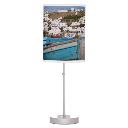 Port and harbor area with Greek fishing boats Table Lamp