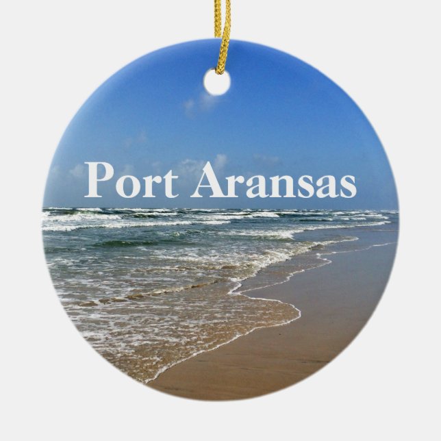 Port Aransas Texas Beach Photo Custom Christmas Ceramic Ornament (Front)