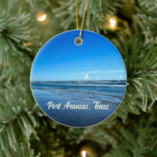 Port Aransas Texas Coast Ocean Waves Christmas Ceramic Ornament