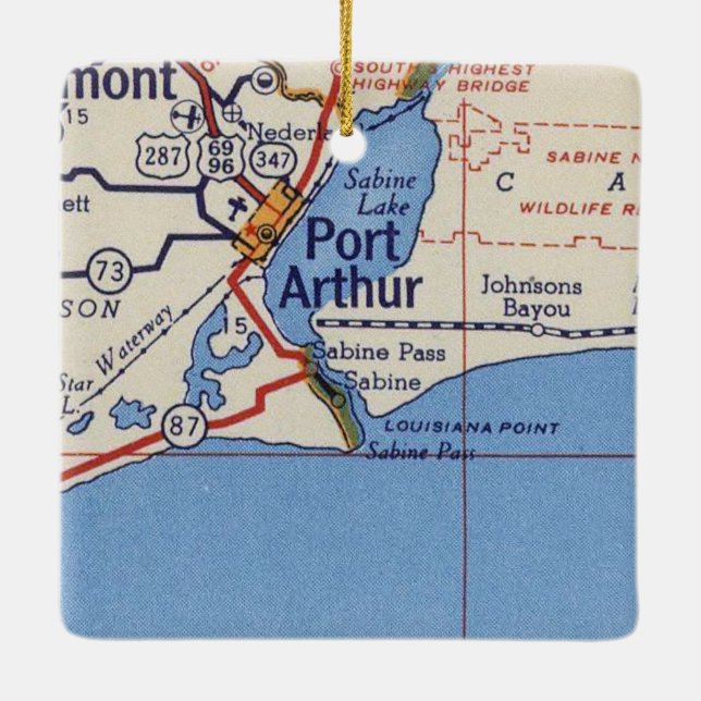 Port Arthur Vintage Map Ceramic Ornament (Back)