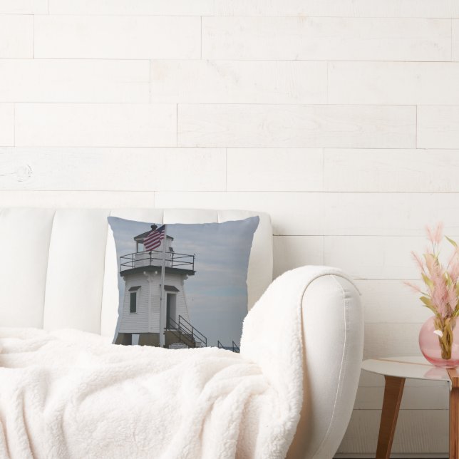 Port Clinton Lighthouse picture created as a  Throw Pillow (Couch)