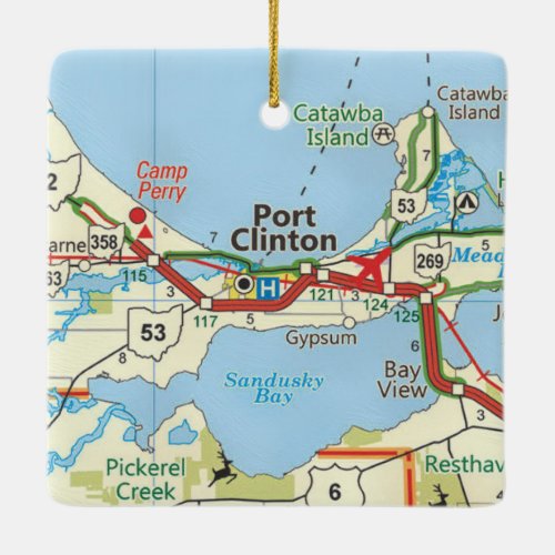 Port Clinton OH Vintage Map Ceramic Ornament