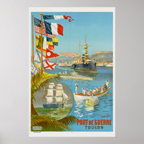 Port de Guerre Toulon France Vintage Poster 1901