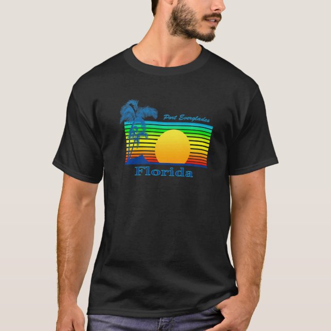 Port Everglades Florida Retro Tropical Beach Sunse T-Shirt (Front)
