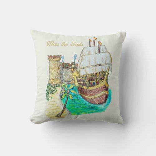 Port Galleon Throw Pillow