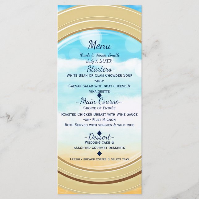 Port Hole Beach Cruise Elegant Wedding Menu (Front)