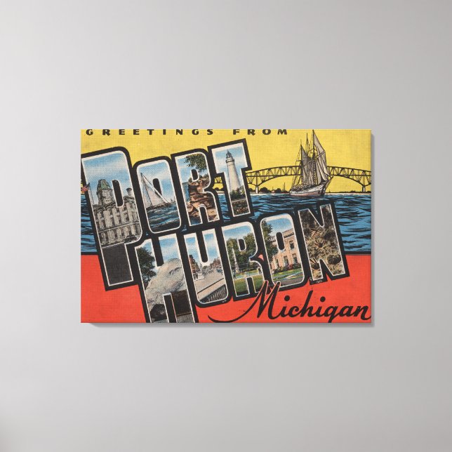 Port Huron, Michigan - Large Letter Scenes Canvas Print (Front)