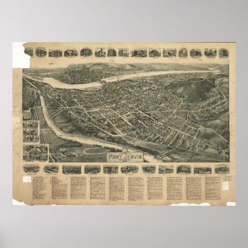 Port Jervis New York 1920 Antique Panoramic Map Poster