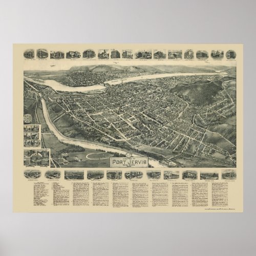 Port Jervis NY Panoramic Map _ 1920 Poster