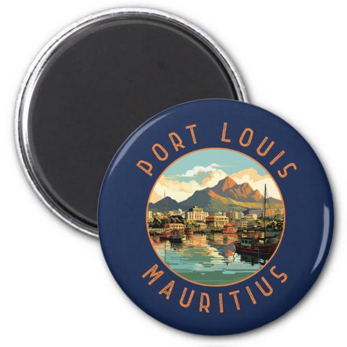 Port Louis Mauritius Retro Distressed Circle Magnet