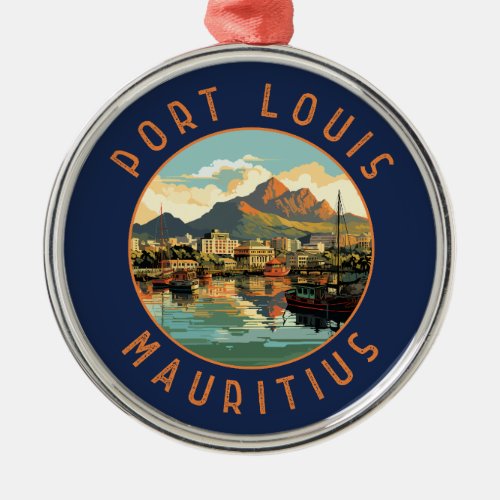 Port Louis Mauritius Retro Distressed Circle Metal Ornament